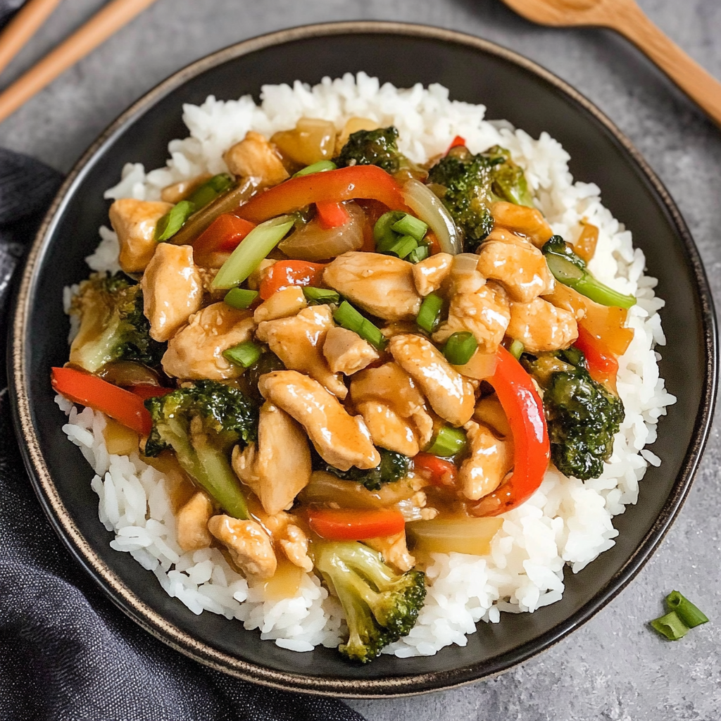 Recipe preparation for Garlic Chicken Stir-Fry with Rice