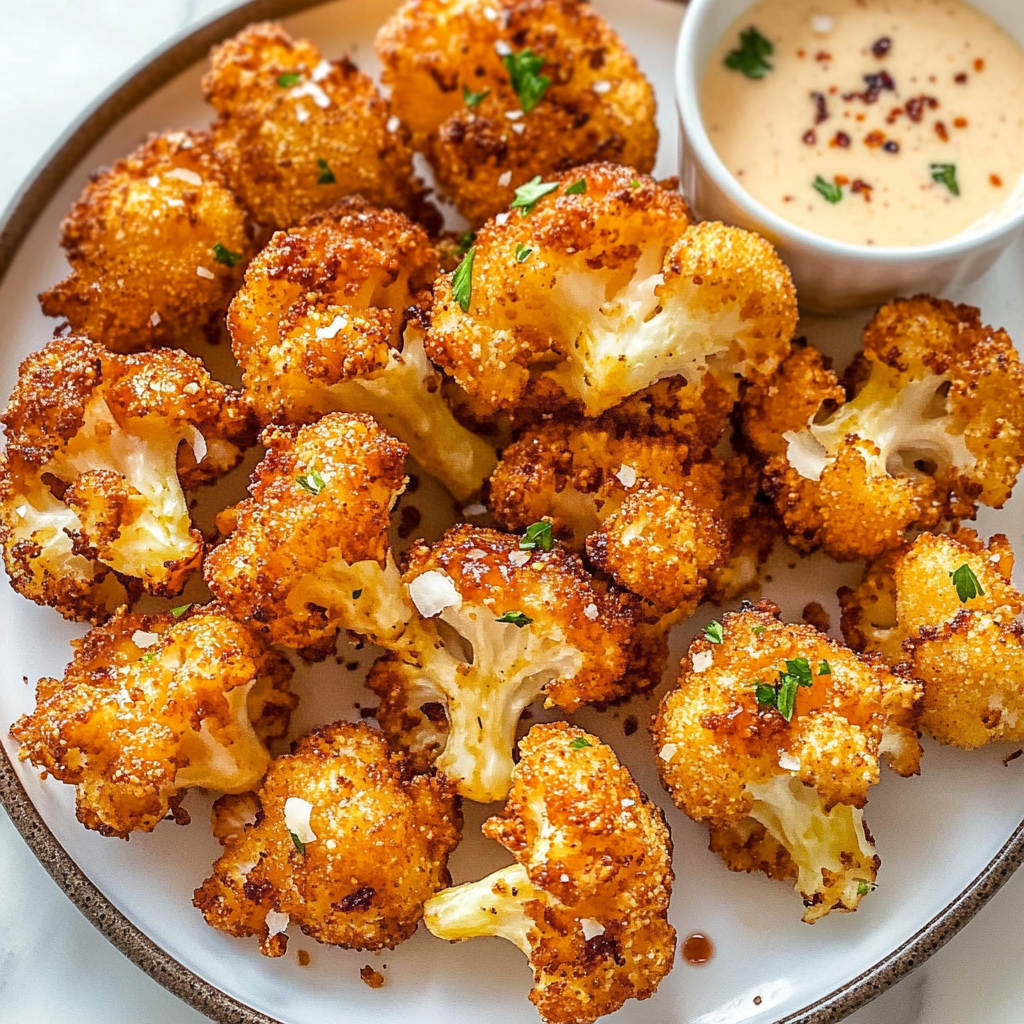 Recipe preparation for Crispy Baked Cauliflower Bites with Garlic Sauce