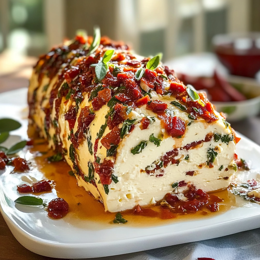 Recipe preparation for Festive Holiday Antipasto Cream Cheese Log