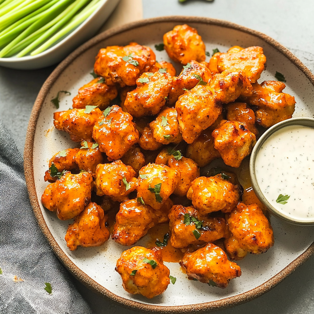 Recipe preparation for Buffalo Garlic Chicken Bites Recipe