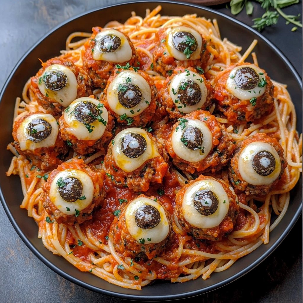 Recipe preparation for Spooky Spaghetti & Cheesy Monster Meatballs for a Hauntingly Good Meal