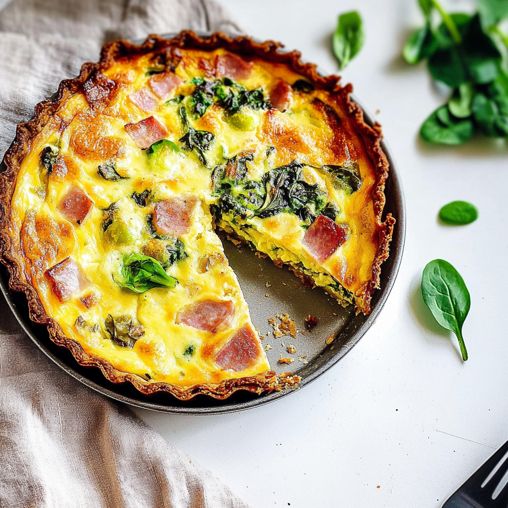 Recipe preparation for Ham & Spinach Quiche