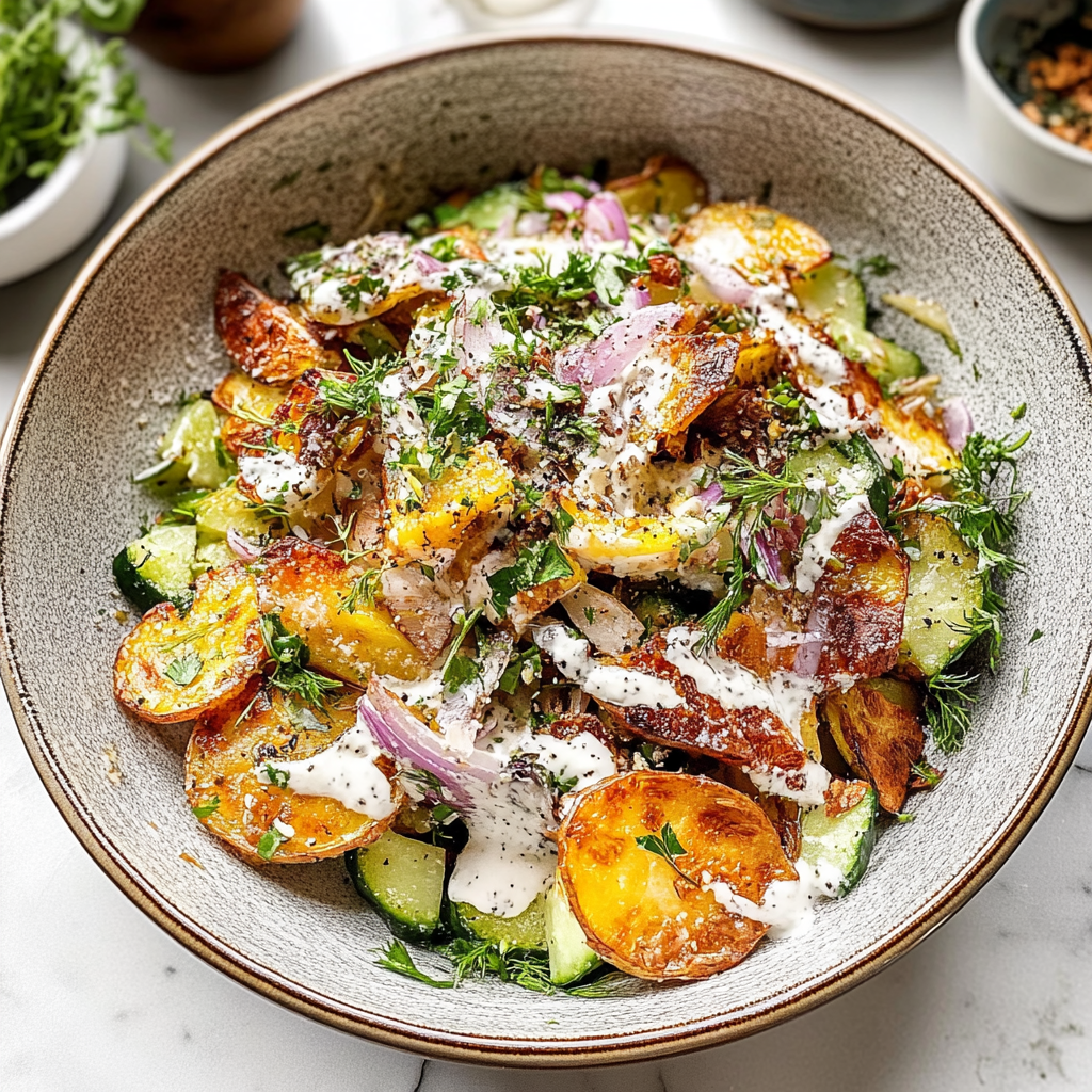 Recipe preparation for Crispy Smashed Potato Salad
