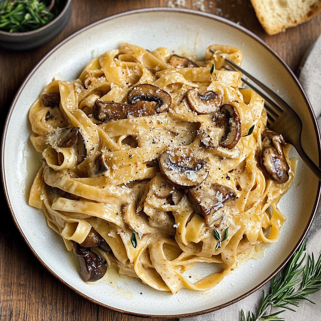 Recipe preparation for Caramelized Leek and Mushroom Gruyere Pasta