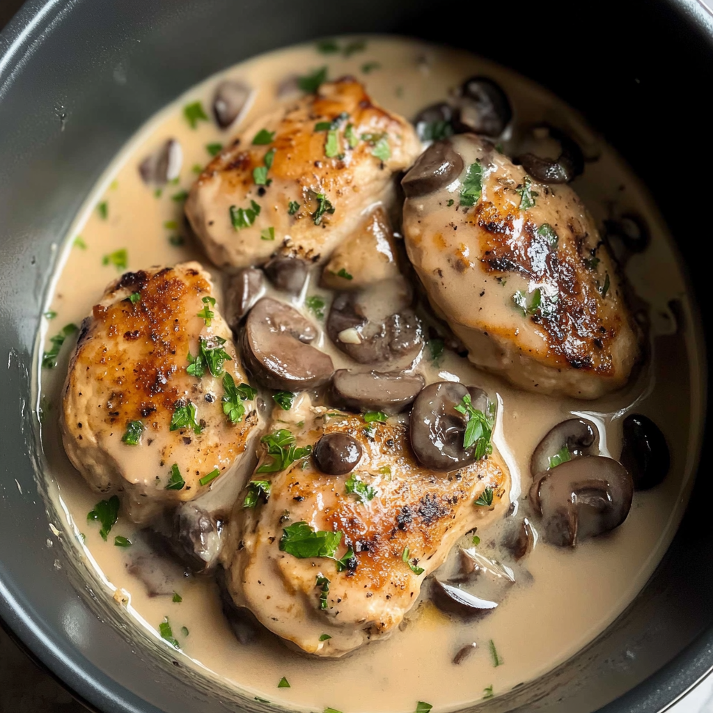 Recipe preparation for Slow Cooker Chicken Marsala Delight