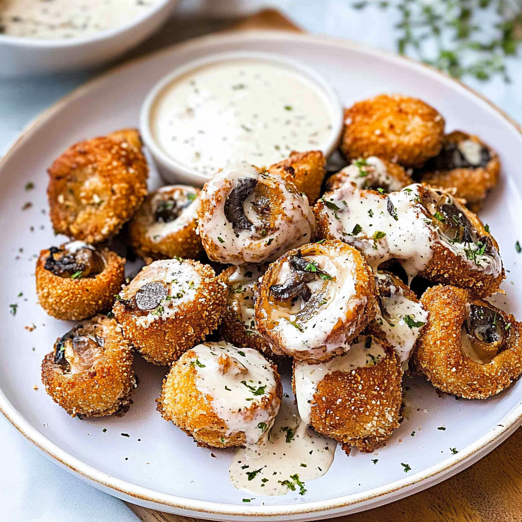Recipe preparation for Fried Sliced Mushrooms with Ranch