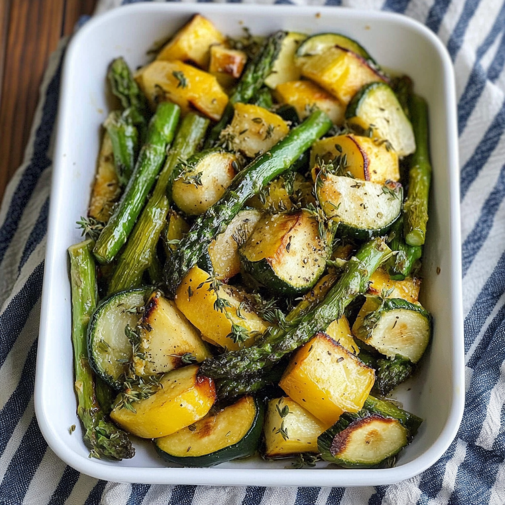 Recipe preparation for Flavorful Asparagus with Zucchini and Squash
