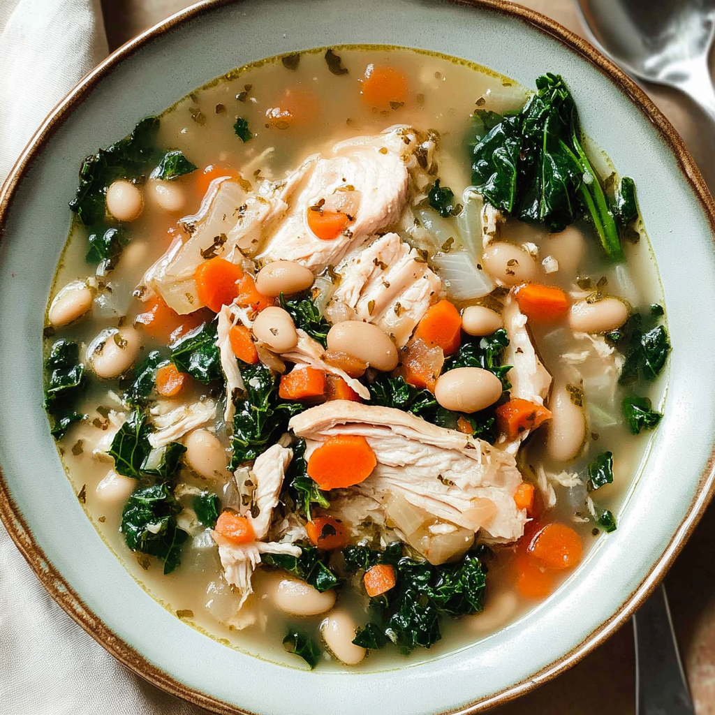 Recipe preparation for Chicken Soup with White Beans and Kale
