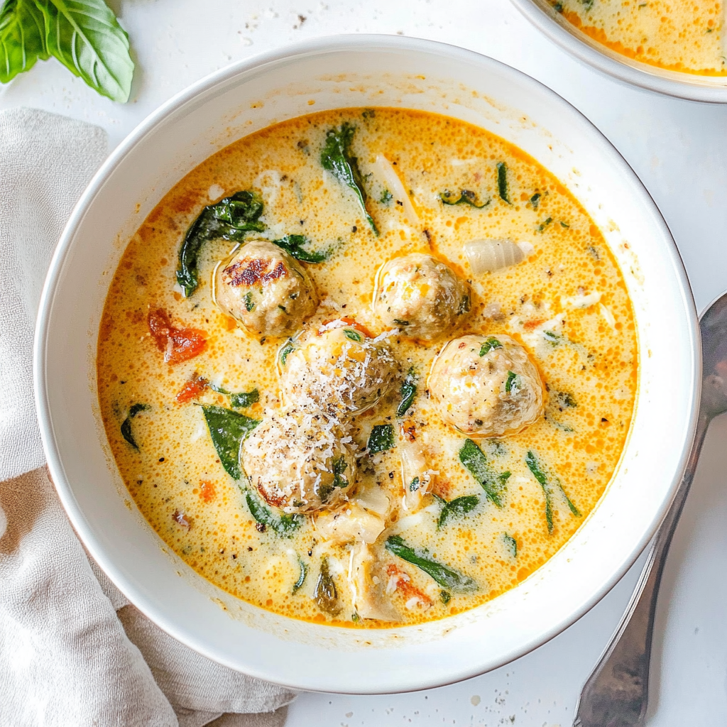Recipe preparation for Creamy Italian Meatball Soup