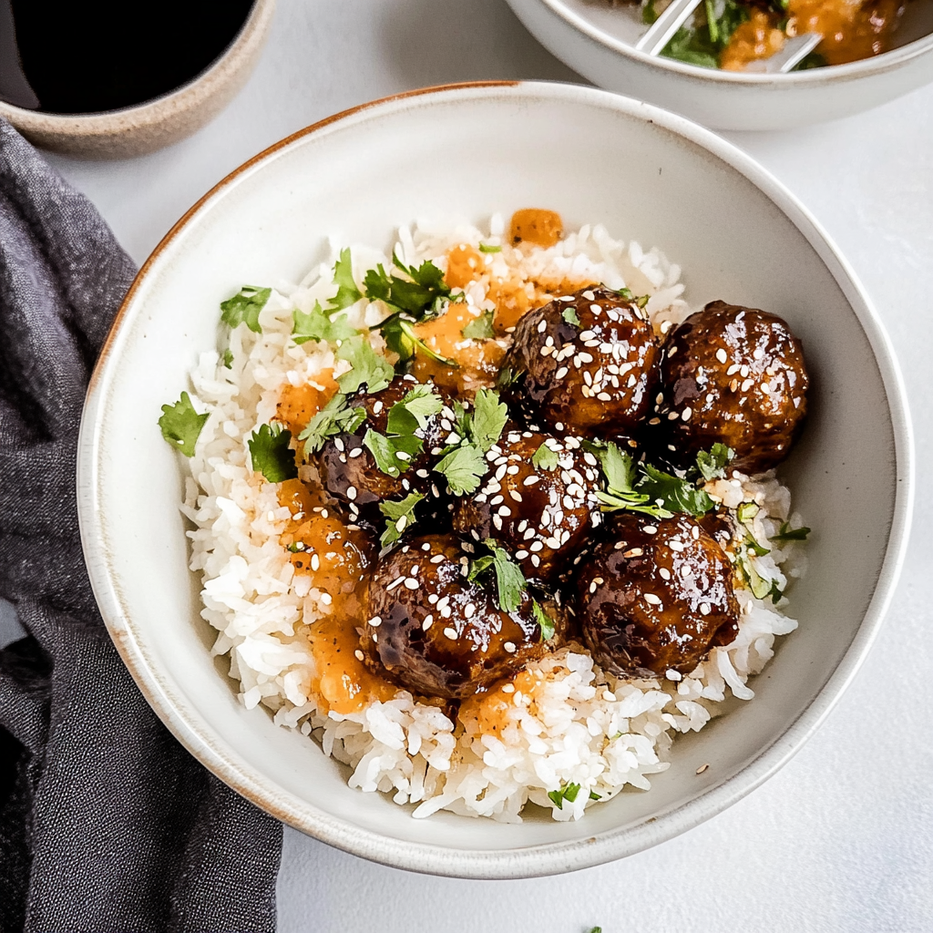 Recipe preparation for Korean BBQ Meatball Rice Bowls