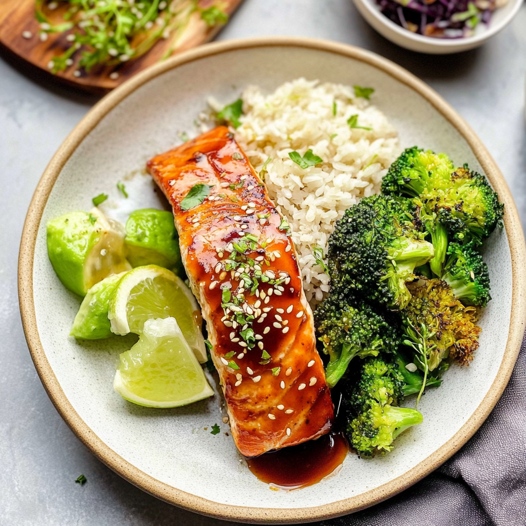 Recipe preparation for maple mustard salmon bowls