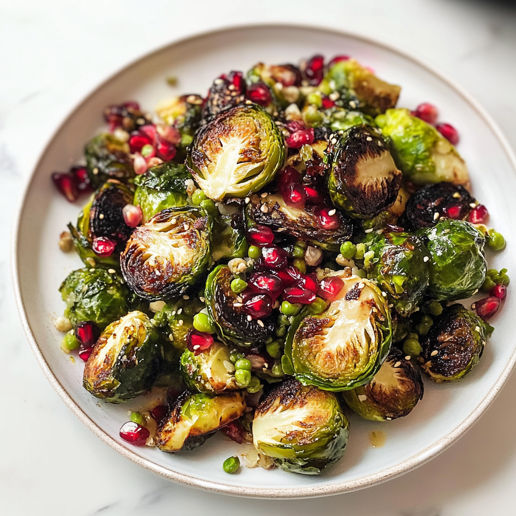 Recipe preparation for roasted brussels sprouts with pomegranate seeds