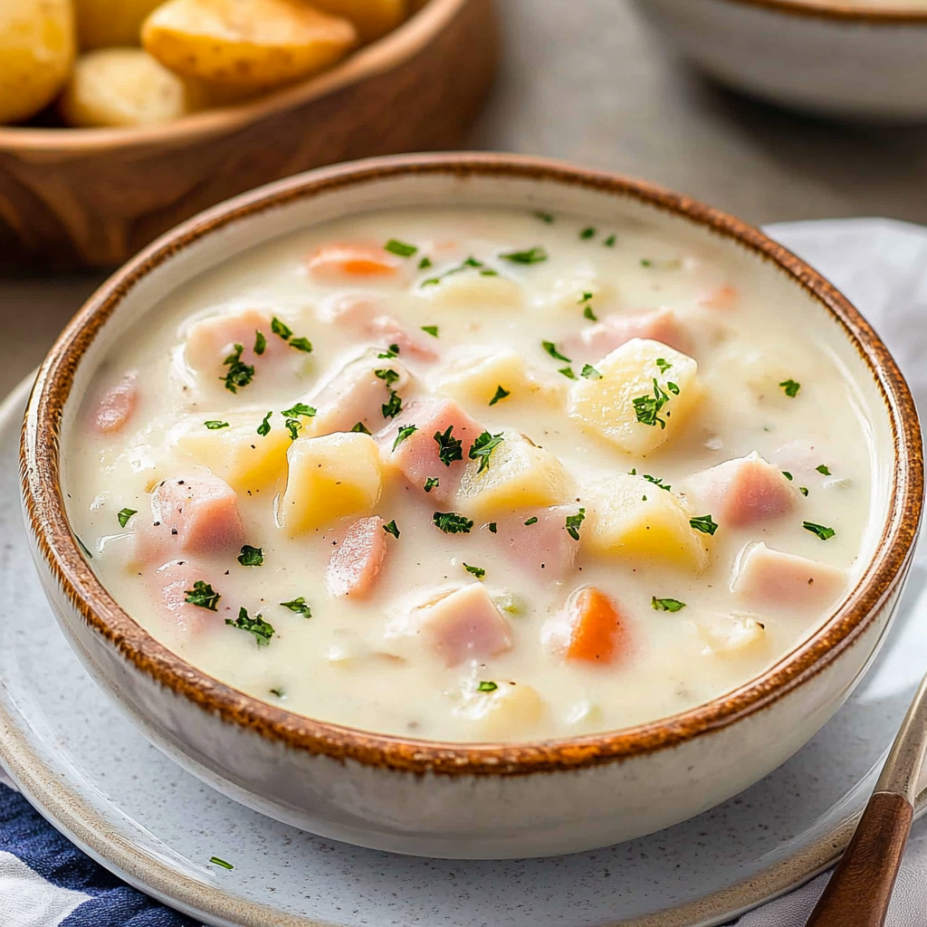Recipe preparation for creamy ham potato soup