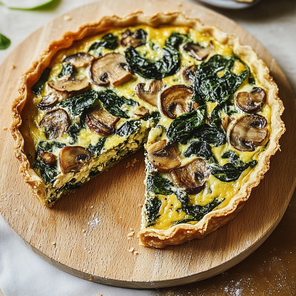 Recipe preparation for Spinach & Mushroom Quiche