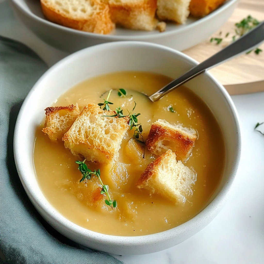 Recipe preparation for Parsnip Soup with Croutons