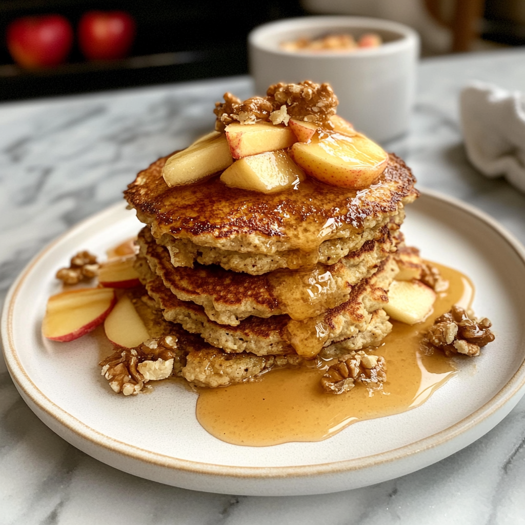 Recipe preparation for healthy oatmeal apple pancakes