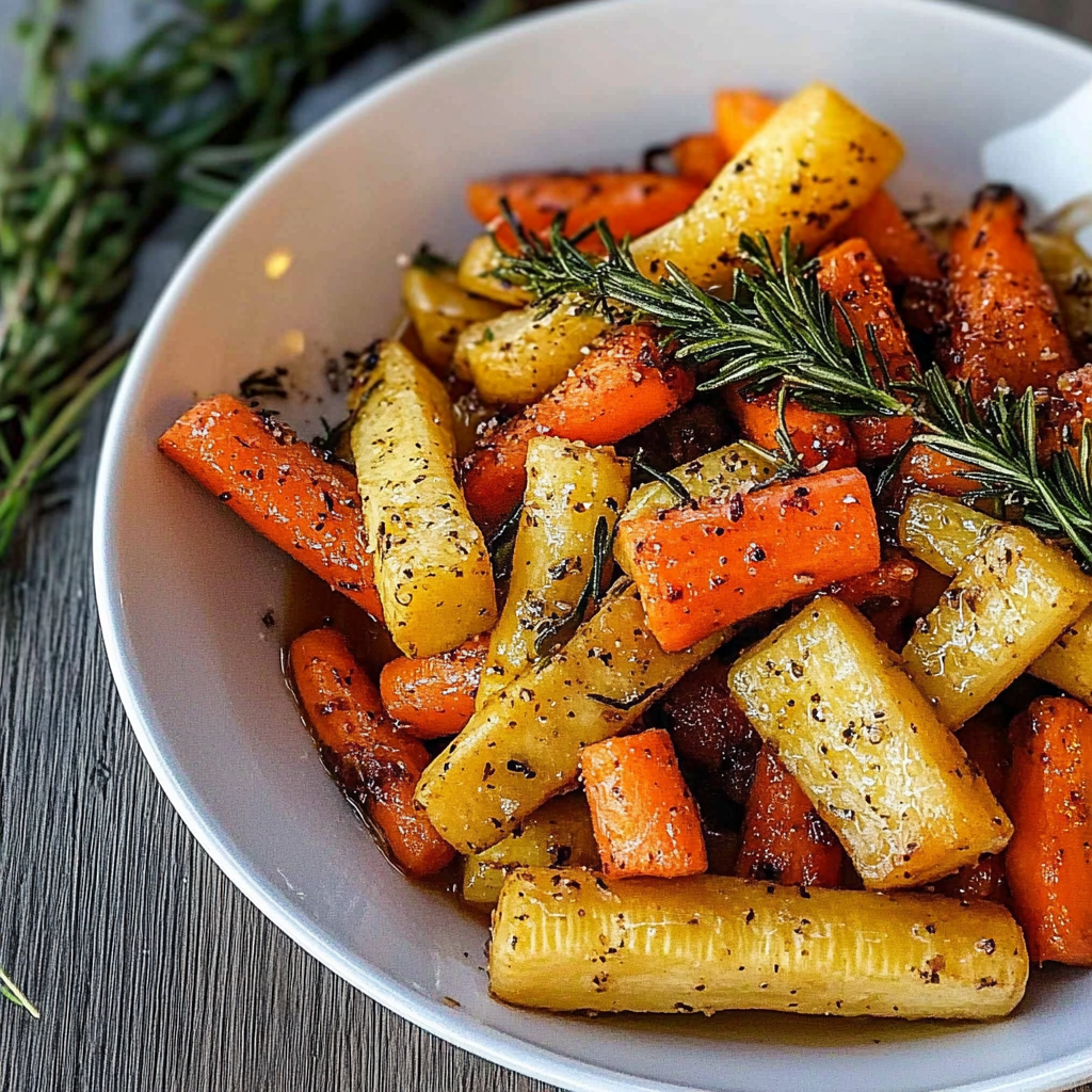 Recipe preparation for Maple Bourbon Glazed Carrots & Parsnips