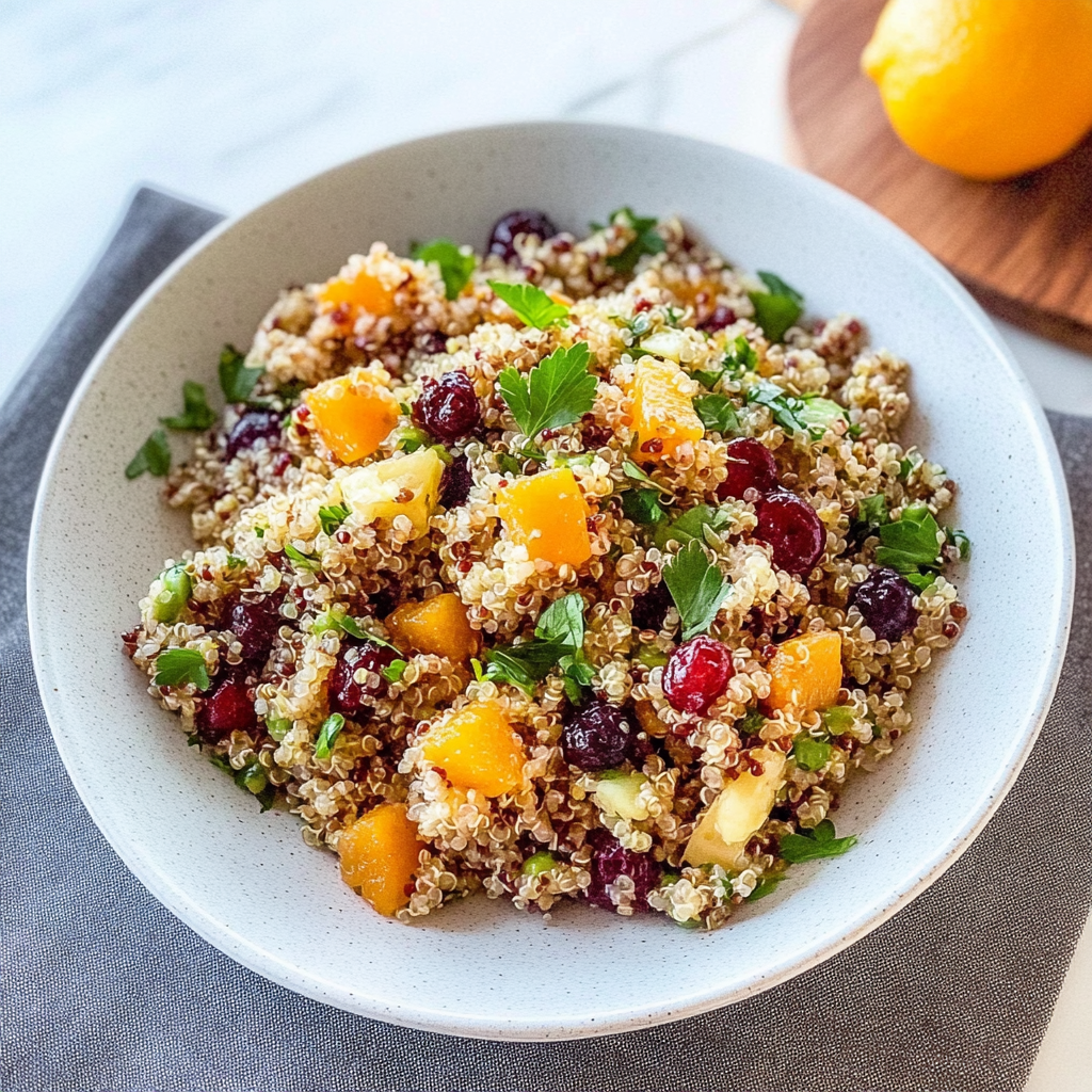 Recipe preparation for Cranberry Orange Walnut Quinoa Salad