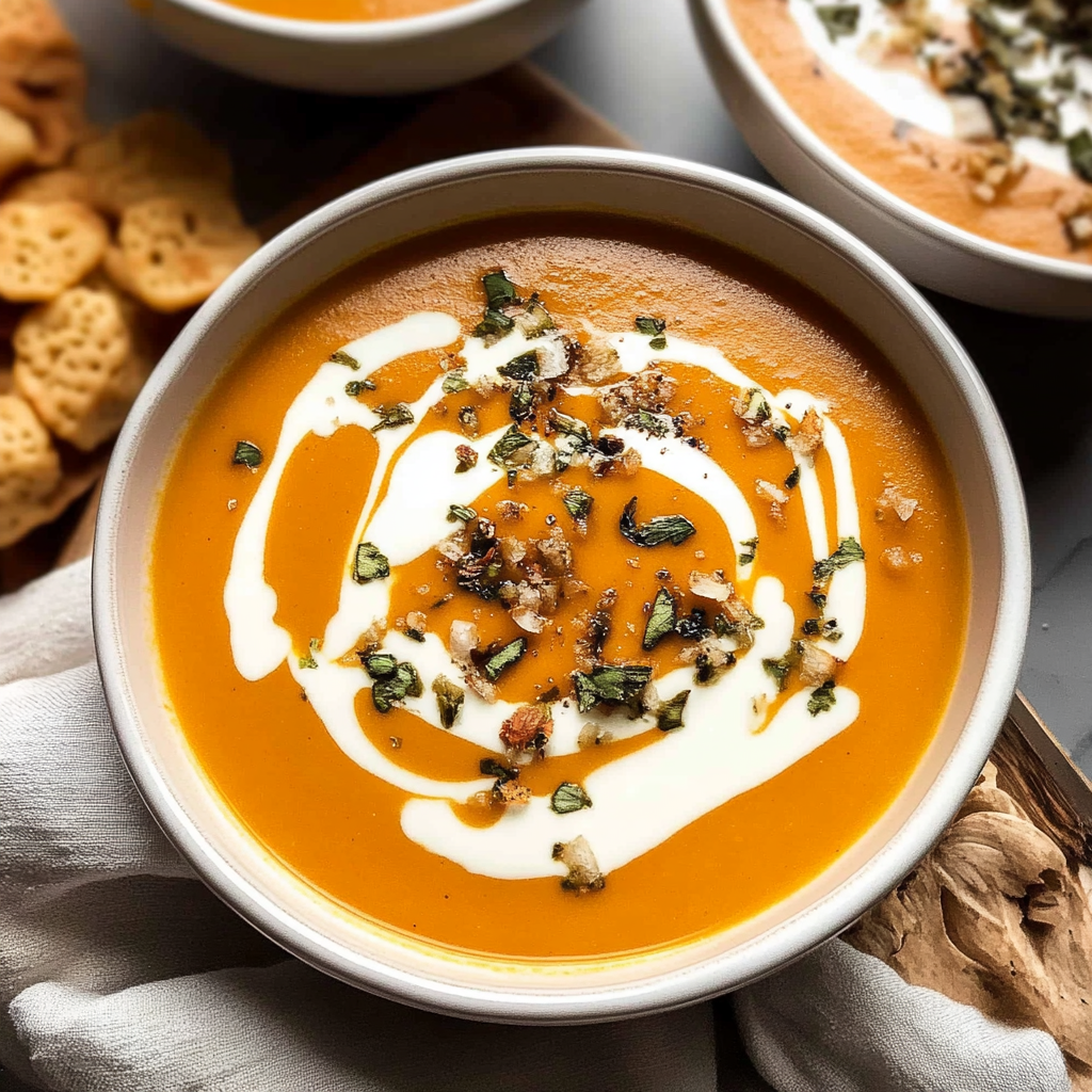 Recipe preparation for Chipotle Pumpkin Soup with Coconut Cream