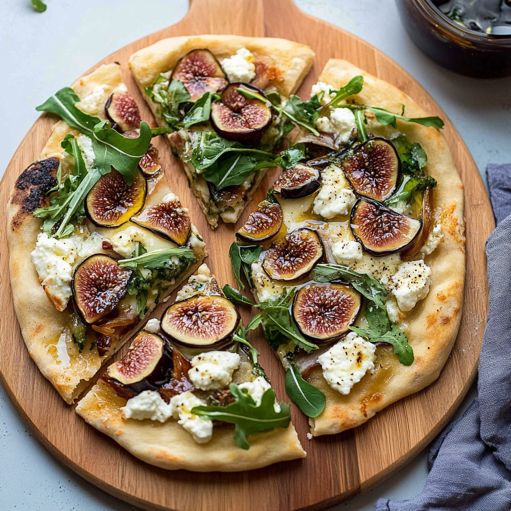 Recipe preparation for Fig & Goat Cheese Flatbread with Honey