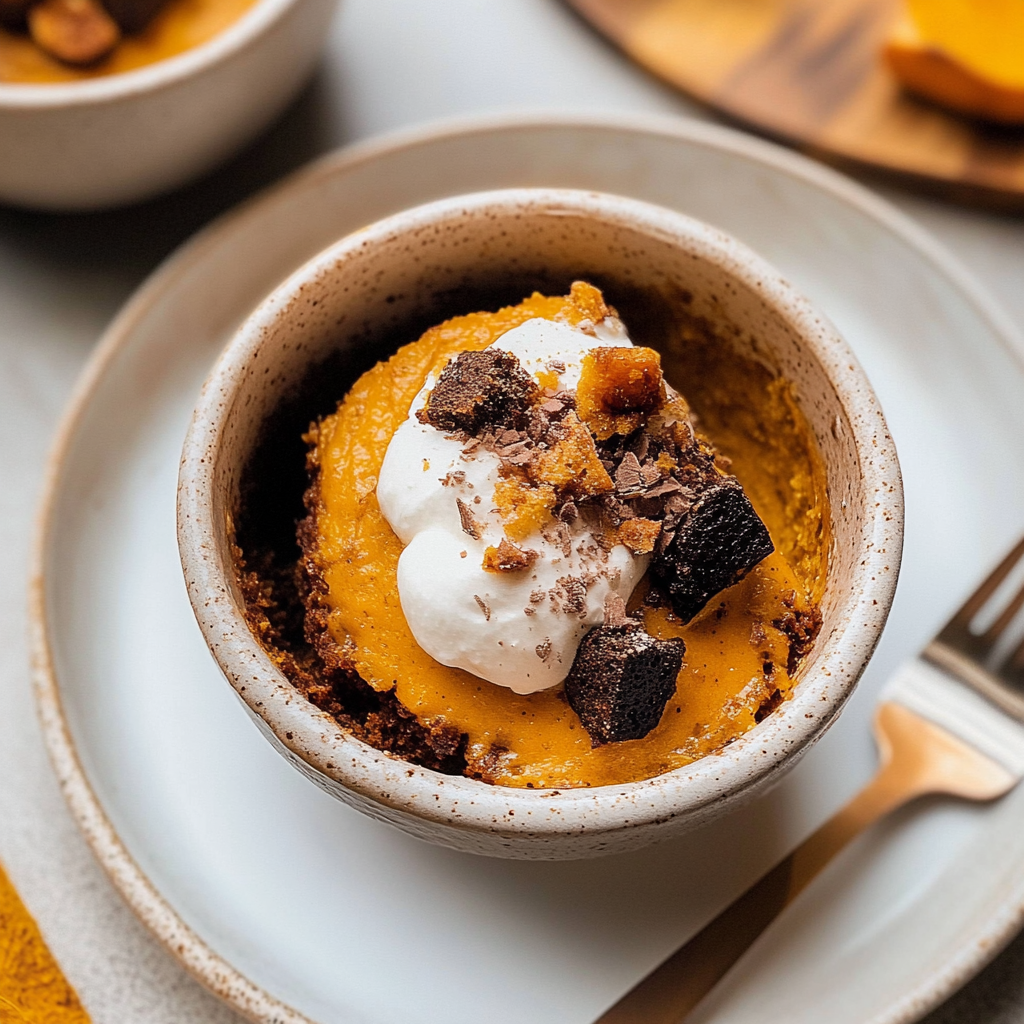 Recipe preparation for Pumpkin Marshmallow Mug Cake