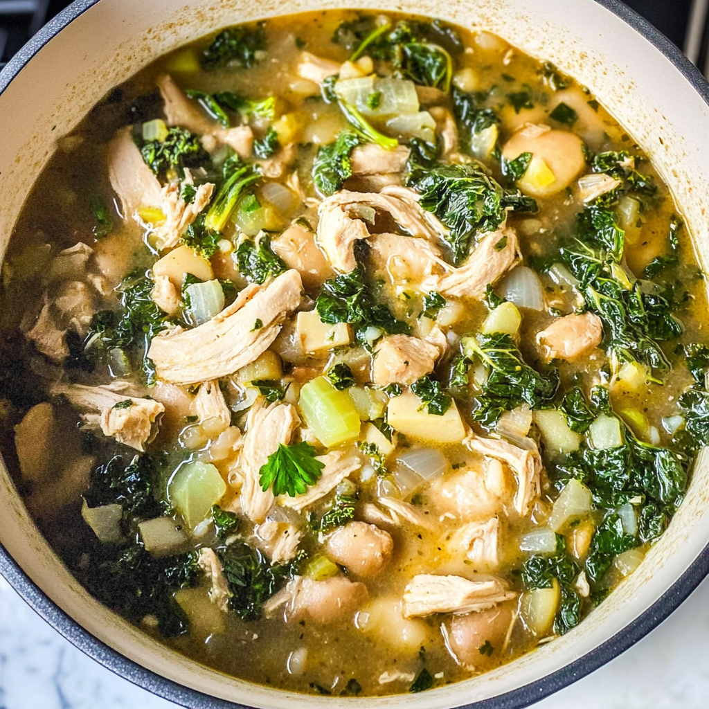Recipe preparation for Healthy Crockpot Chicken Kale Soup