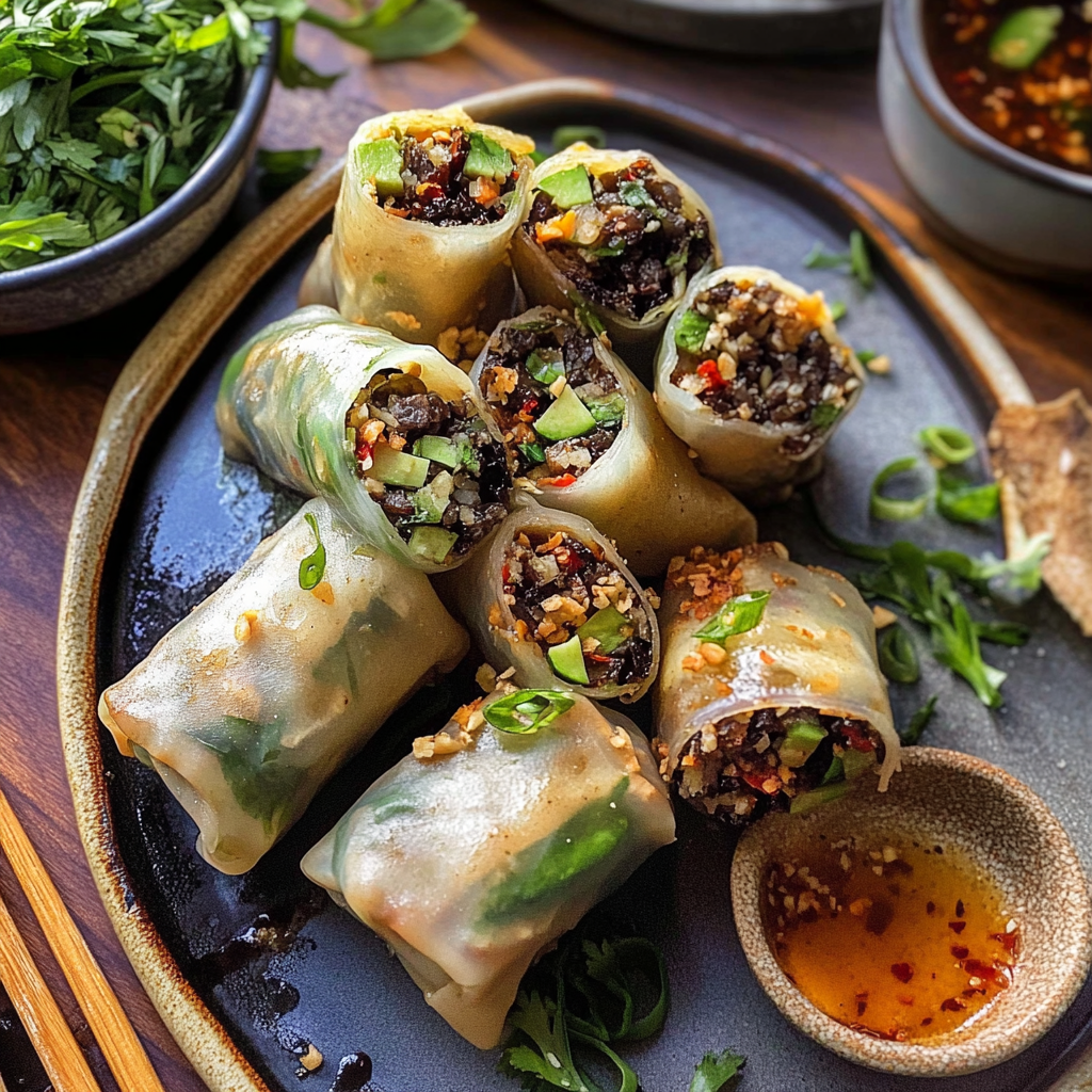 Recipe preparation for Thai Basil Beef Rolls