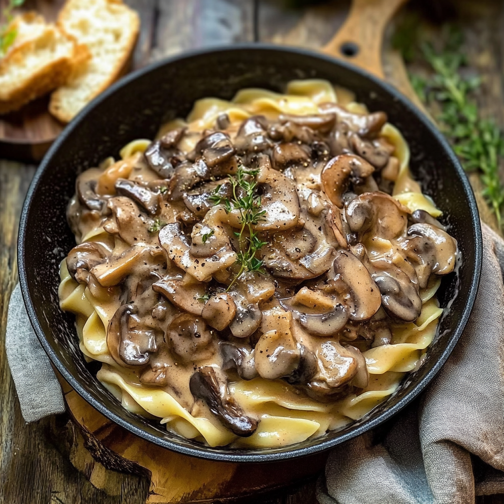 Recipe preparation for Mushroom & Chestnut Stroganoff