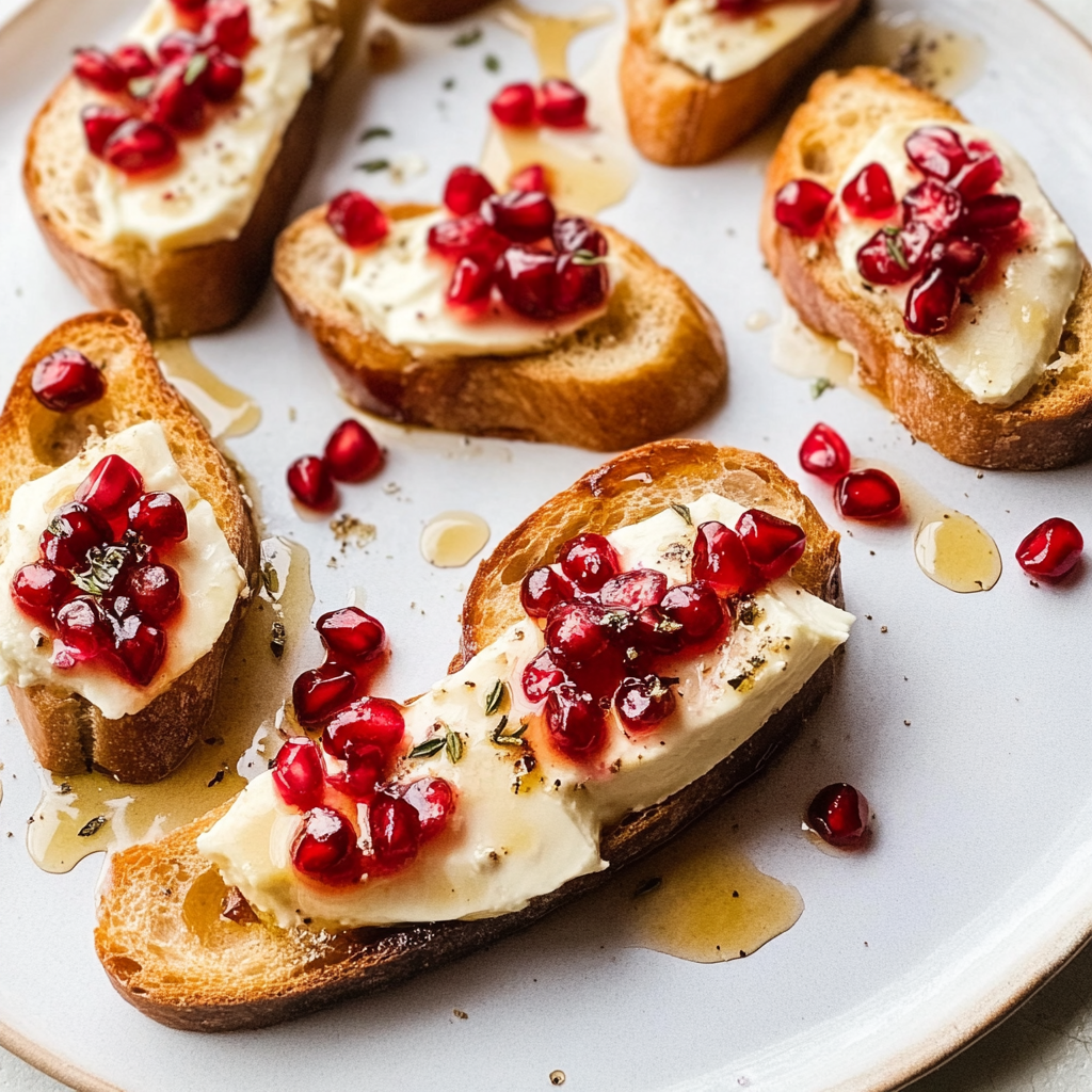 Recipe preparation for Pomegranate & Brie Crostini