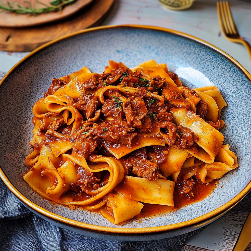 Recipe preparation for Wild Boar Ragù with Pappardelle