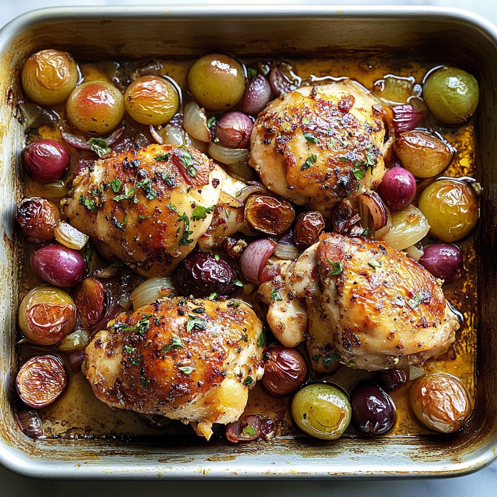 Recipe preparation for Sheet Pan Balsamic Fig Chicken with Red Onions & Grapes