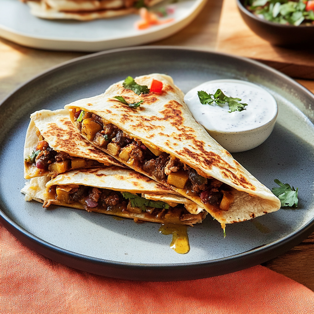 Recipe preparation for 30 minute Butternut Squash Black Bean Quesadillas