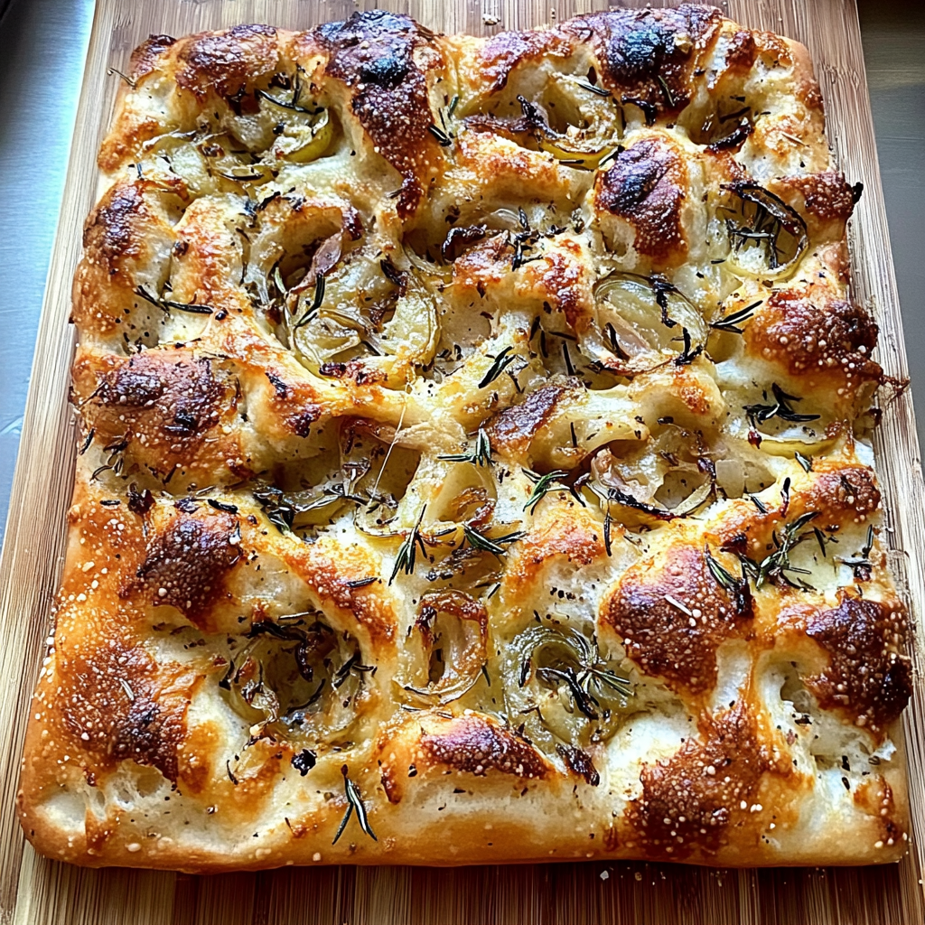 Recipe preparation for Rosemary Focaccia with Onions