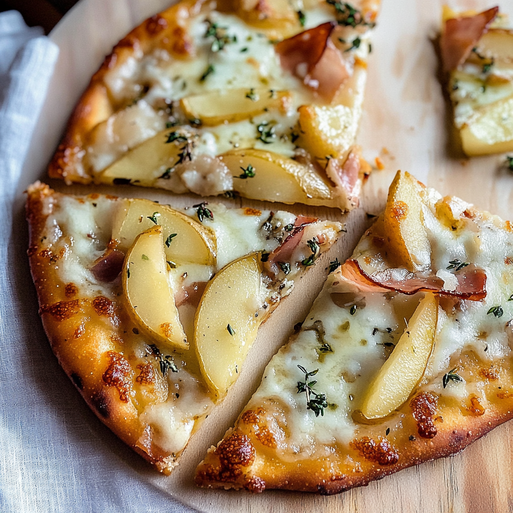 Recipe preparation for Pear & Gorgonzola Flatbread