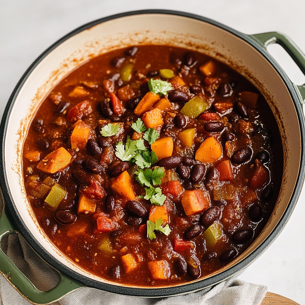 Recipe preparation for Sweet Potato & Black Bean Chili