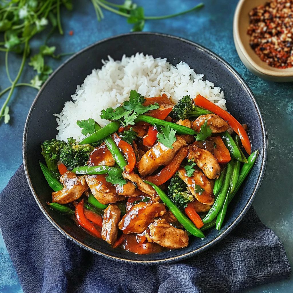 Recipe preparation for Colorful Teriyaki Chicken Stir-Fry Recipe with Rainbow Veggies & Wild Rice