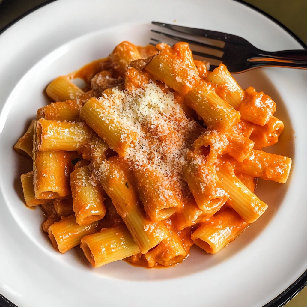 Recipe preparation for Creamy Tomato Garlic Pasta