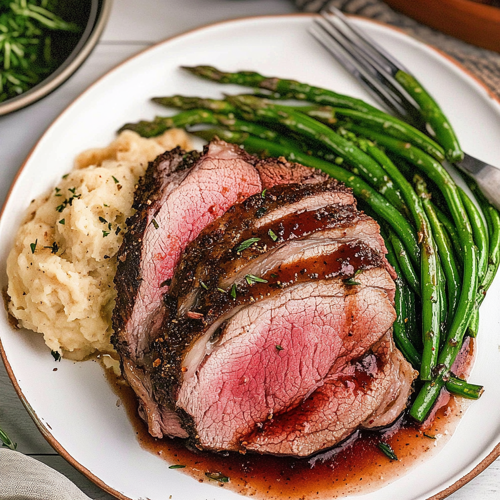Recipe preparation for Herb-Crusted Prime Rib with Red Wine Reduction (Christmas Dinner Main)