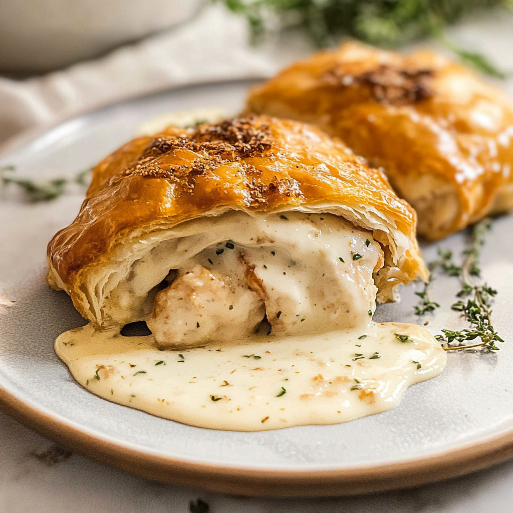 Recipe preparation for Chicken Wellington with Dijon Cream Sauce