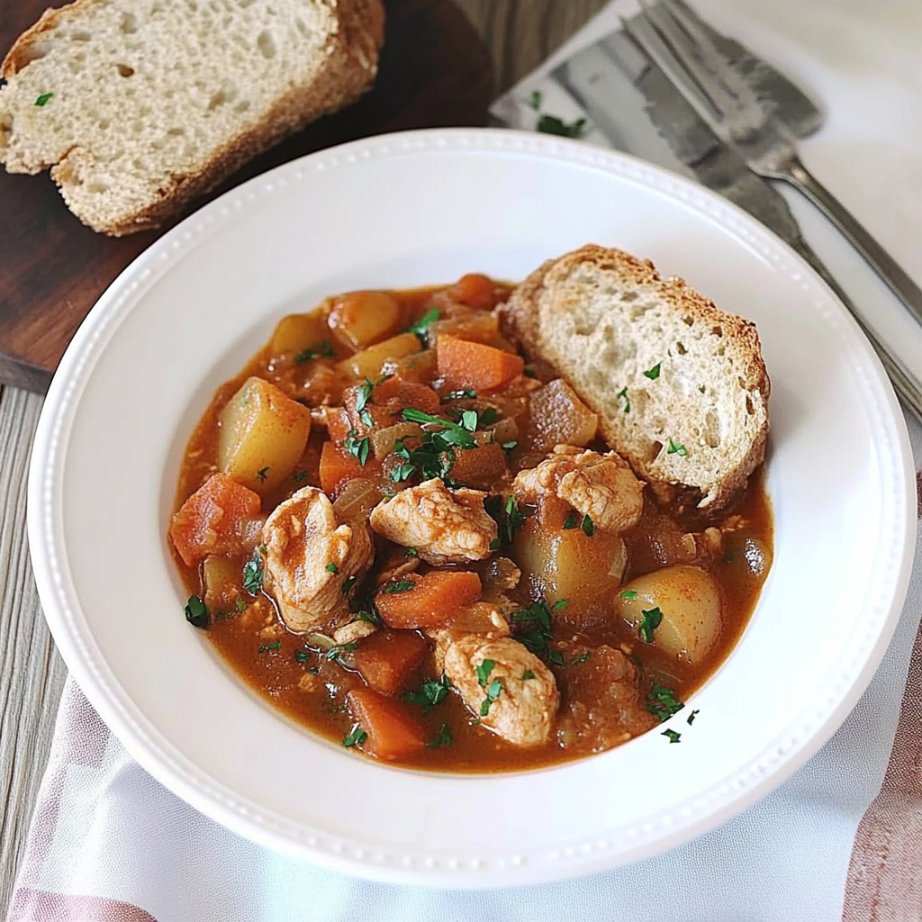 Recipe preparation for Creamy Chicken Stew with Potatoes, Carrots and Tomatoes