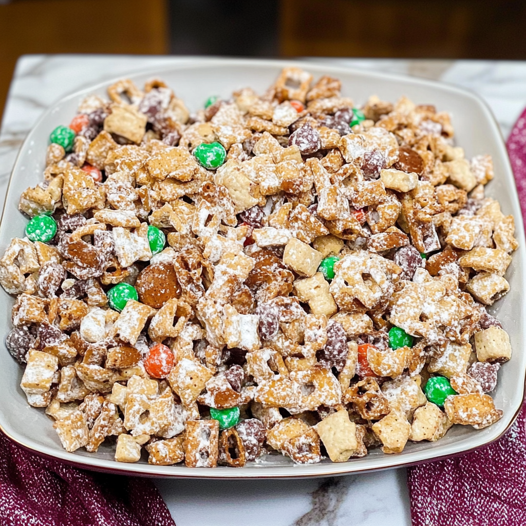 Recipe preparation for Christmas Chex mix