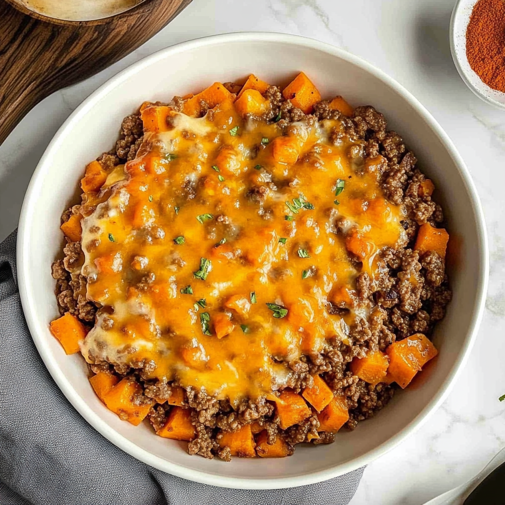 Recipe preparation for Ground Beef and Sweet Potatoes