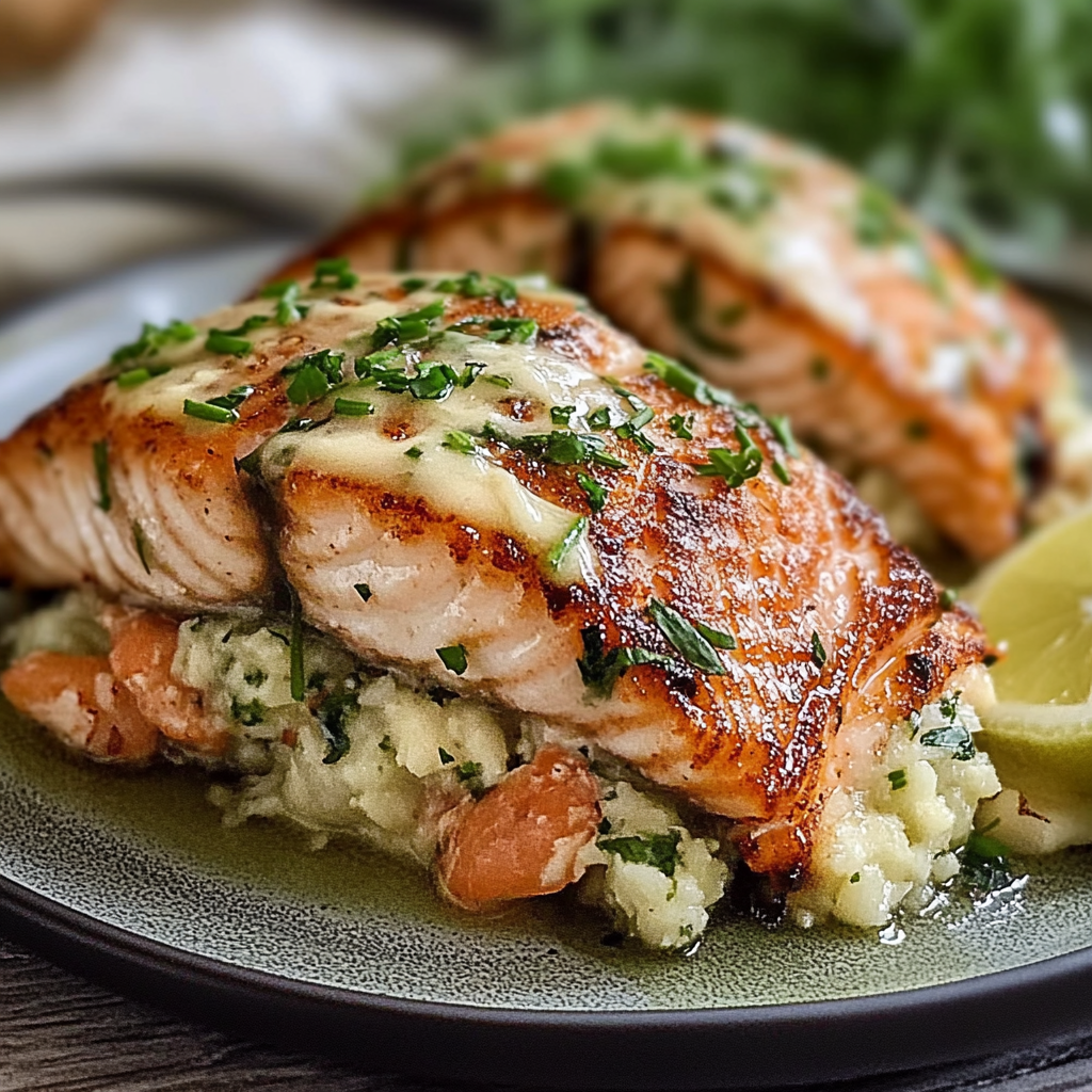 Recipe preparation for Shrimp Stuffed Salmon