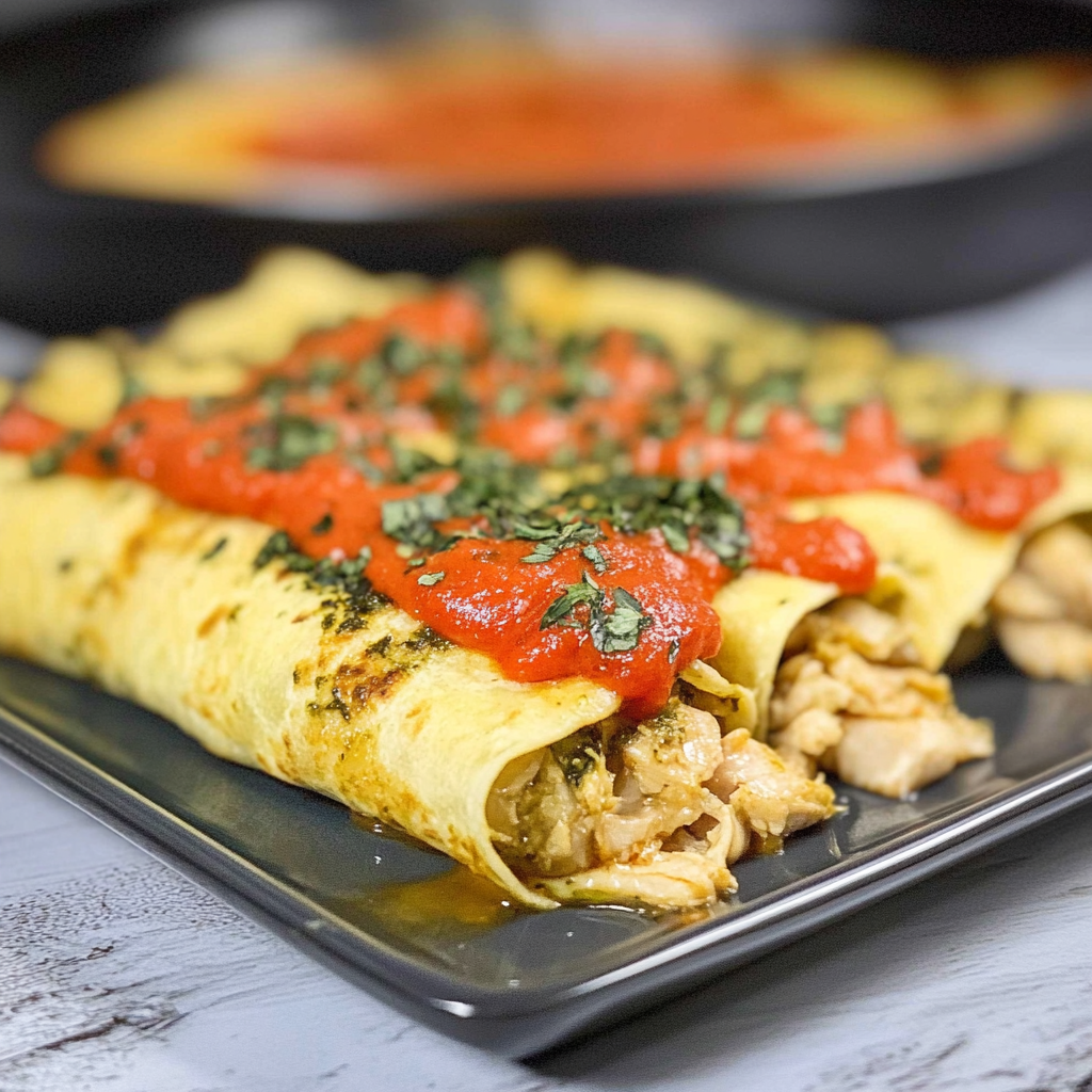 Recipe preparation for Pesto Chicken Crepes