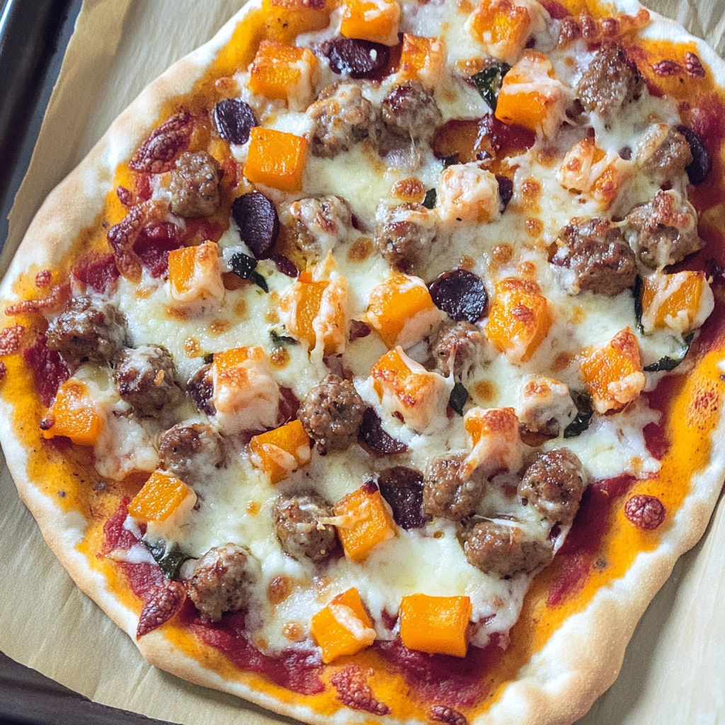 Recipe preparation for Fall Pizza with Sausage and Squash