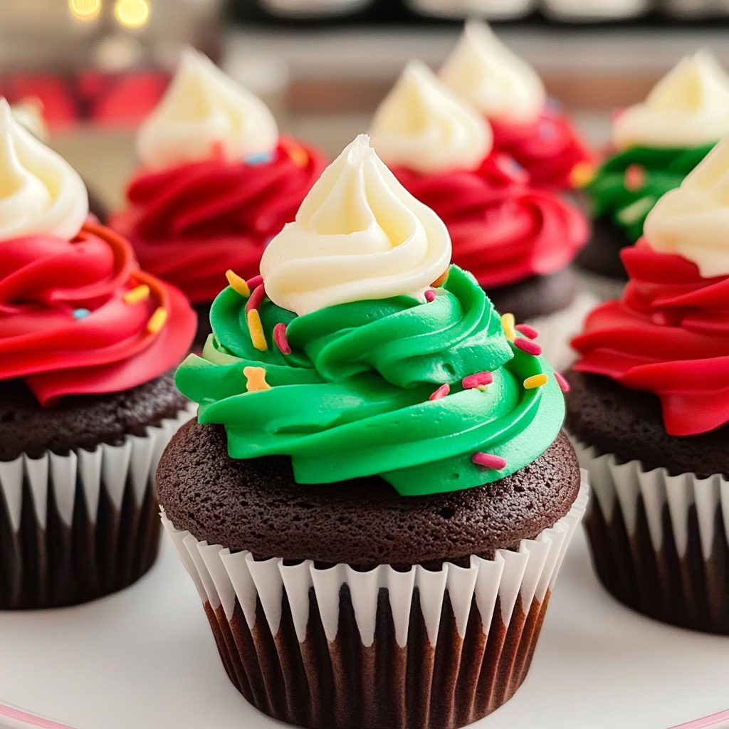 Recipe preparation for Red and Green Swirl Cupcakes