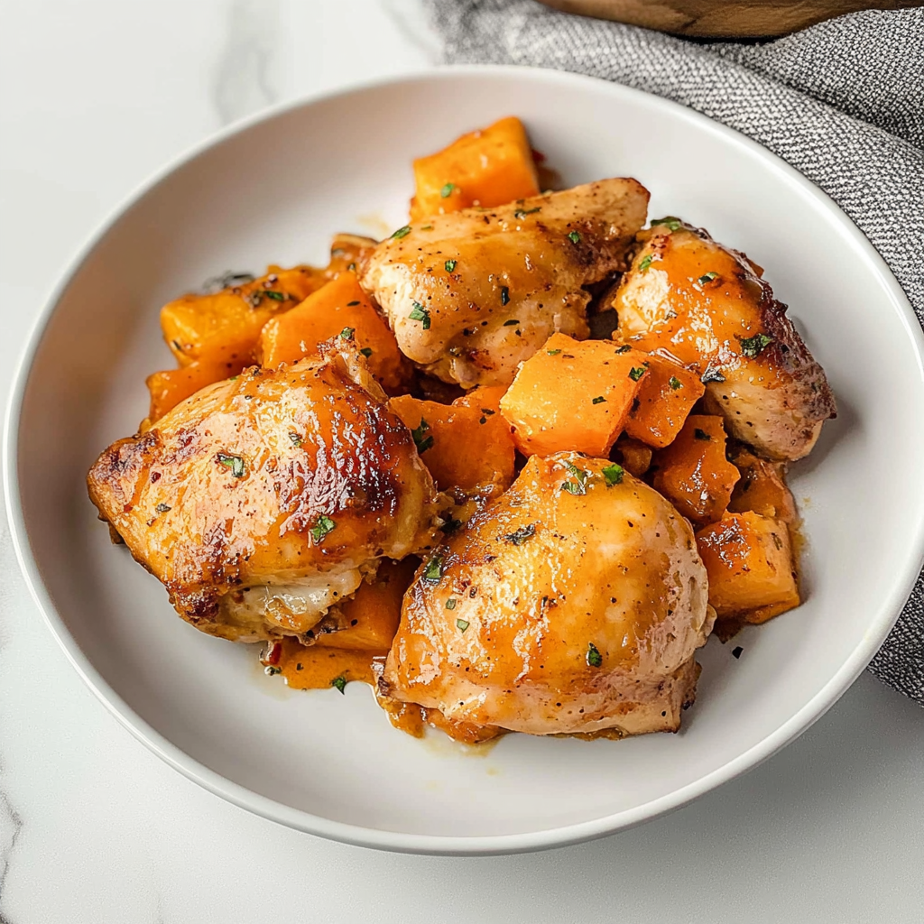 Recipe preparation for Sheet Pan Chicken and Sweet Potatoes
