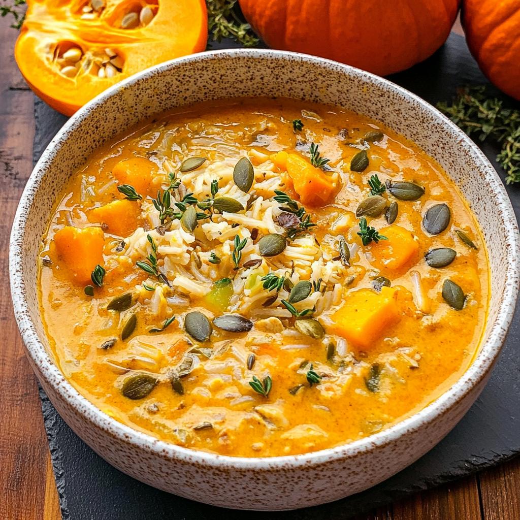 Recipe preparation for Turkey Pumpkin Curry Soup with Rice