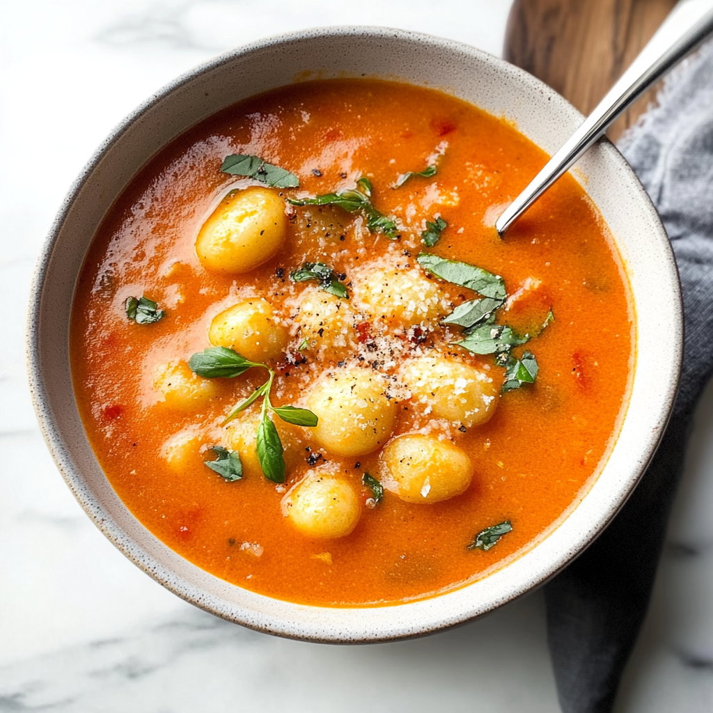 Recipe preparation for creamy tomato gnocchi soup