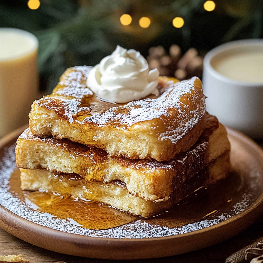 Recipe preparation for Eggnog Infused Brioche French Toast